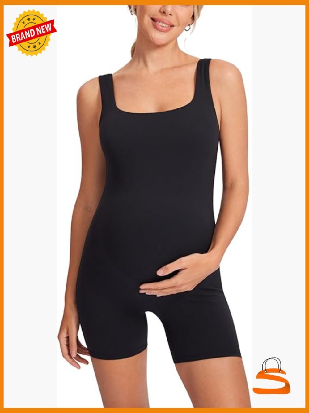 Sleeveless Maternity Jumpsuit Square Neck Tank Top Shorts